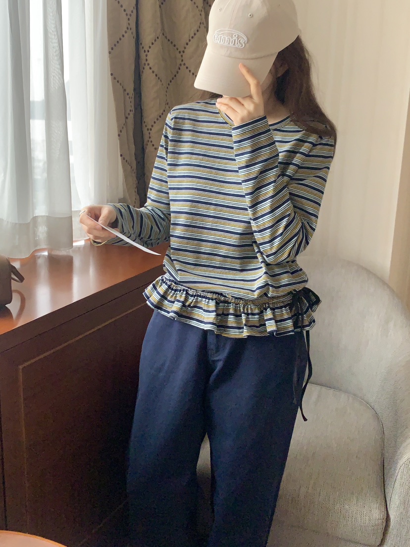 FORMSTUDIO韓國直郵女裝新品25春夏時尚熱賣休閑長袖T恤荷葉邊FORMSTUDIO長袖T恤