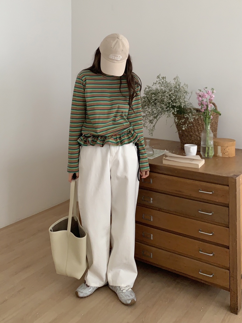 FORMSTUDIO韓國直郵女裝新品25春夏時尚熱賣休閑長袖T恤荷葉邊FORMSTUDIO長袖T恤