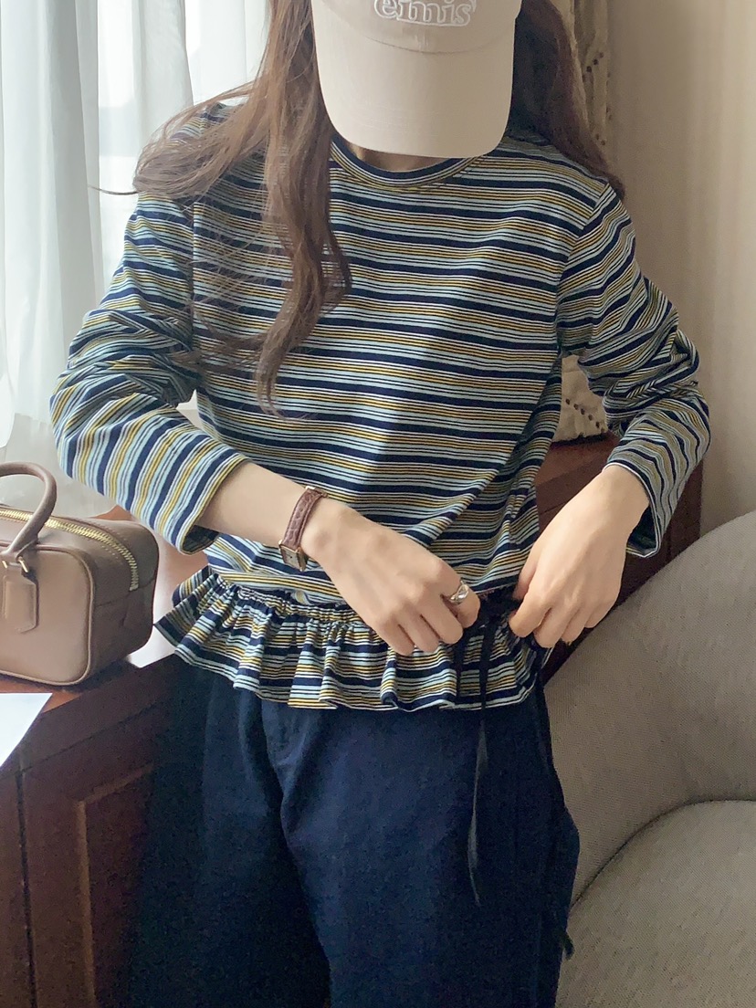 FORMSTUDIO韓國直郵女裝新品25春夏時尚熱賣休閑長袖T恤荷葉邊FORMSTUDIO長袖T恤