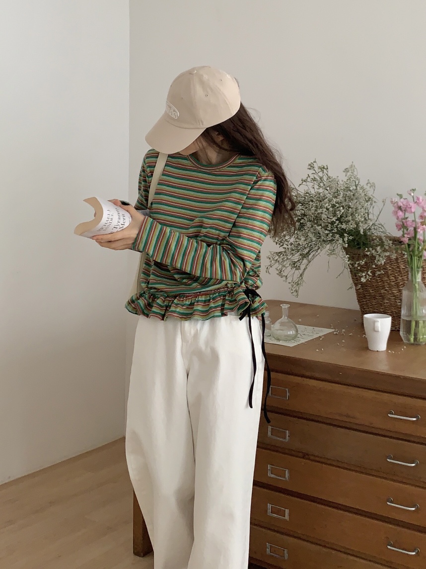 FORMSTUDIO韓國直郵女裝新品25春夏時尚熱賣休閑長袖T恤荷葉邊FORMSTUDIO長袖T恤圖色3