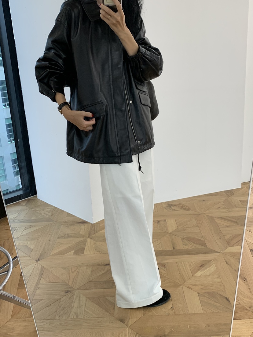 A Flan韓國代購女士新款人氣25春夏休閑熱賣職業推薦皮衣口袋AFN/A Flan皮衣
