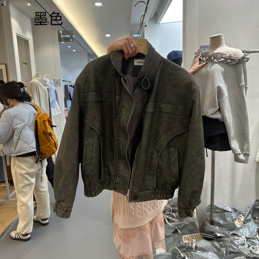 BERTHA東大門實拍女士新款25春夏熱賣推薦職業夾克皮革復古BERTHA夾克