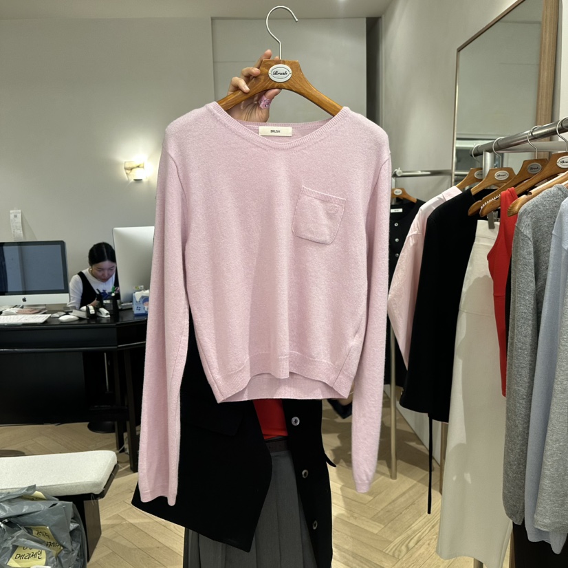 BRUSH-P韓國直郵女裝新款25春夏休閑推薦人氣時尚針織衫口袋BRUSH-P針織衫圖色2