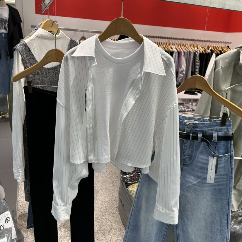 ATPZ韓國直郵女裝新品25春夏熱賣人氣襯衫蕾絲衫假兩件短款ATTENTION PLEAES襯衫/蕾絲衫
