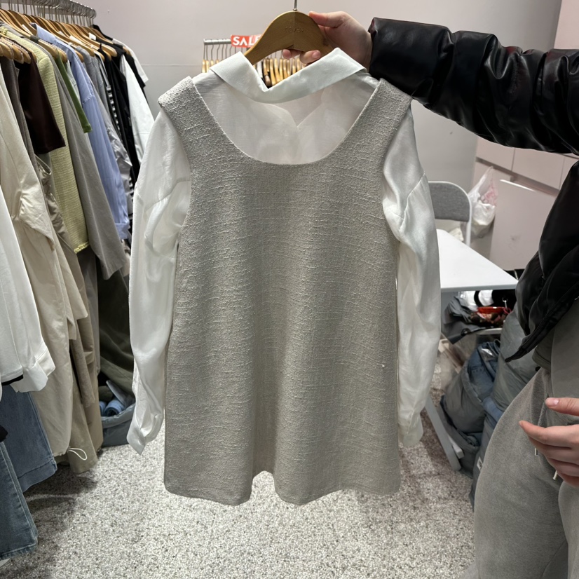 ATPZ韓國直郵女裝新品25春夏熱賣休閑連衣裙不含內搭粗花呢ATTENTION PLEAES連衣裙