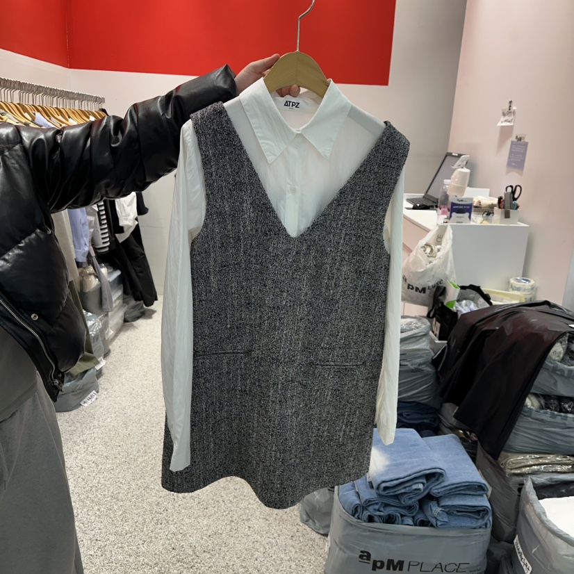 ATPZ韓國直郵女裝新品25春夏熱賣休閑連衣裙不含內搭粗花呢ATTENTION PLEAES連衣裙圖色2