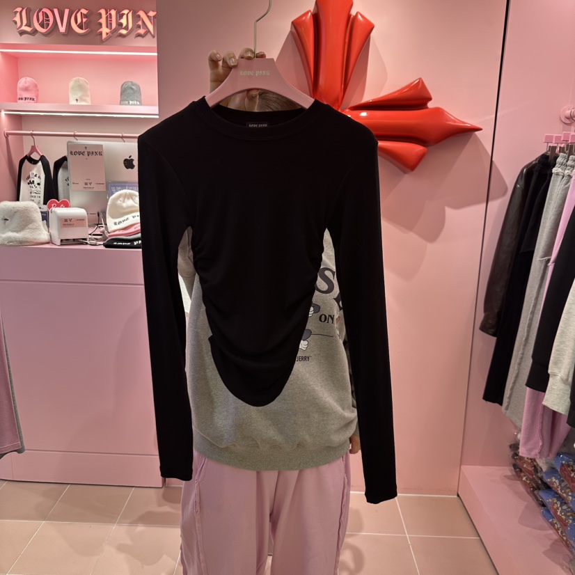 LOVE PINK韓國直郵女裝新款熱賣休閑真品時尚長袖T恤奶油色LOVE PINK長袖T恤圖色3