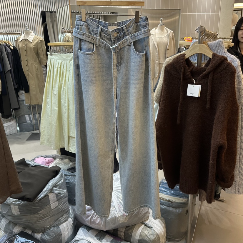 ALEGRE韓國直郵東大門代購女裝新款熱賣推薦休閑牛仔褲含腰帶ALEGRE牛仔褲圖色1