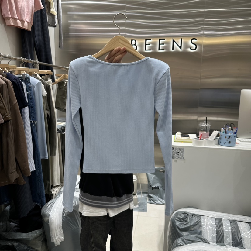 BEENS直郵韓國代購女裝新款時尚休閑推薦真品25春夏長袖T恤BEENS長袖T恤