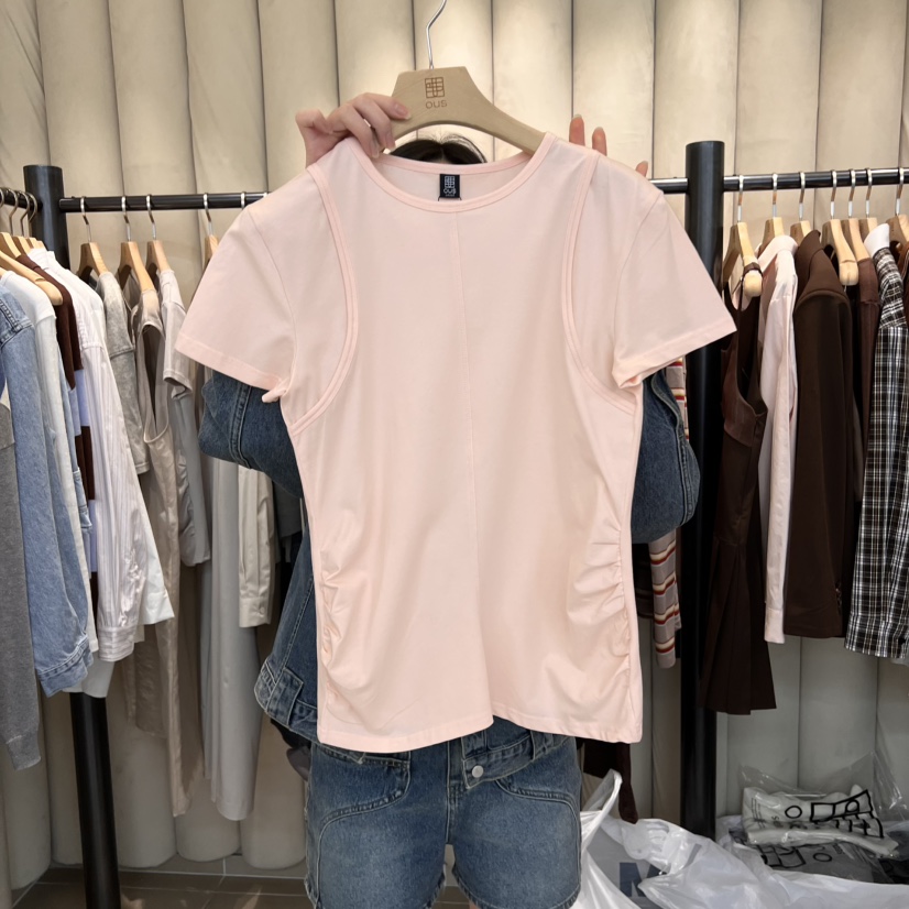 OUS/INCH-L韓國㊣直郵東大門代購女裝新品人氣休閑T恤褶皺OUS/INCHT恤圖色3