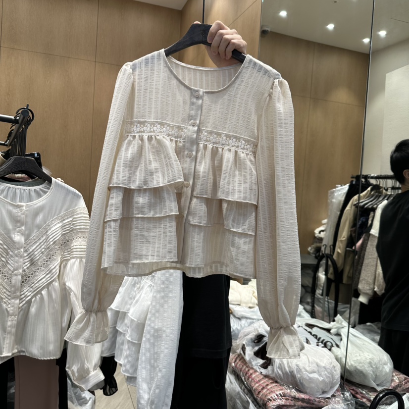 TRIPLE SEVEN韓國直郵㊣東大門實拍女裝新品職業襯衫蕾絲衫荷葉邊TRIPLE SEVEN襯衫/蕾絲衫圖色2