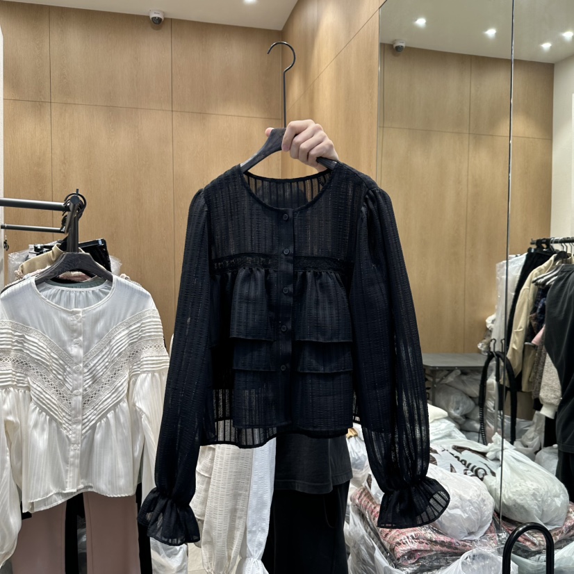 TRIPLE SEVEN韓國直郵㊣東大門實拍女裝新品職業襯衫蕾絲衫荷葉邊TRIPLE SEVEN襯衫/蕾絲衫圖色3