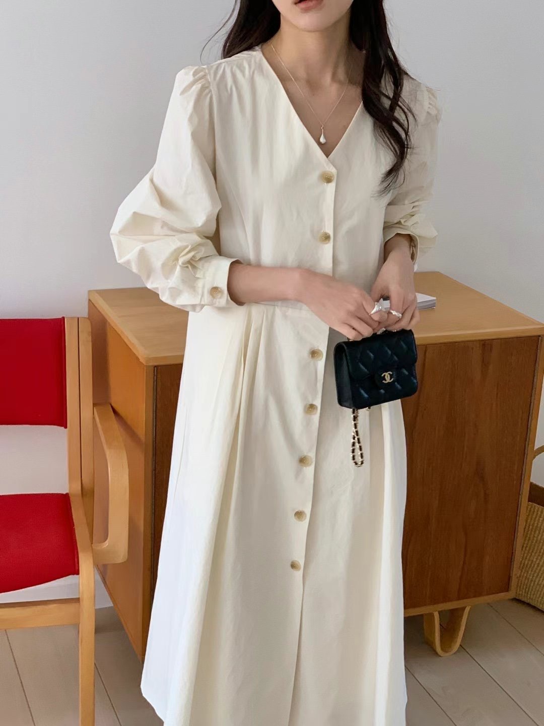 BASIC FEMME-베이직팜므-OT東大門直郵女裝新品休閑連衣裙褶皺BASIC FEMME連衣裙