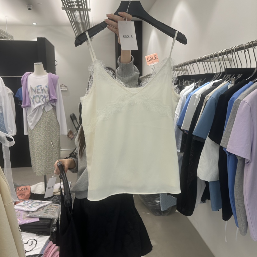 A.CES韓國㊣直郵東大門代購女裝新款推薦時尚吊帶背心蕾絲A.CES吊帶/背心