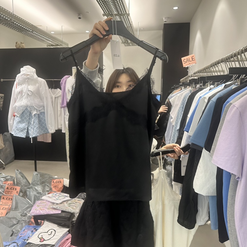 A.CES韓國㊣直郵東大門代購女裝新款推薦時尚吊帶背心蕾絲A.CES吊帶/背心圖色2