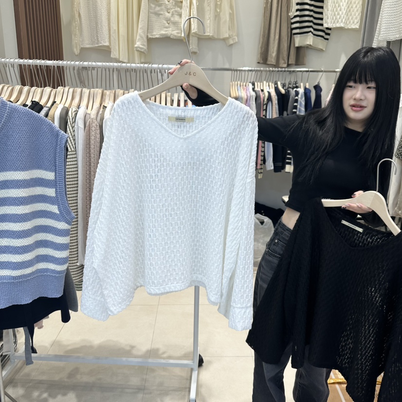 J&amp;C東大門直郵女士新款真品職業25春夏人氣時尚長袖T恤J&C/J.BLANC長袖T恤圖色1