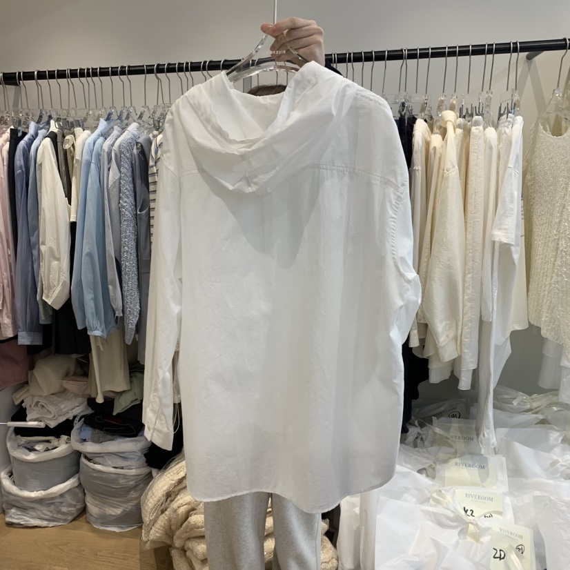 RIVEROOM直郵韓國代購㊣女裝新品熱賣休閑時尚襯衫蕾絲衫兜帽RIVEROOM襯衫/蕾絲衫