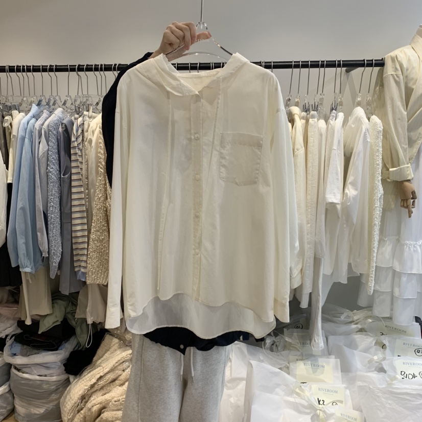 RIVEROOM直郵韓國代購㊣女裝新品熱賣休閑時尚襯衫蕾絲衫兜帽RIVEROOM襯衫/蕾絲衫圖色2
