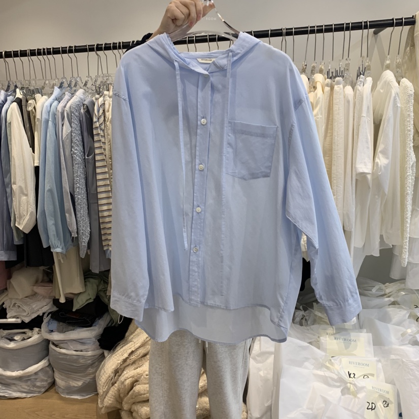 RIVEROOM直郵韓國代購㊣女裝新品熱賣休閑時尚襯衫蕾絲衫兜帽RIVEROOM襯衫/蕾絲衫圖色3