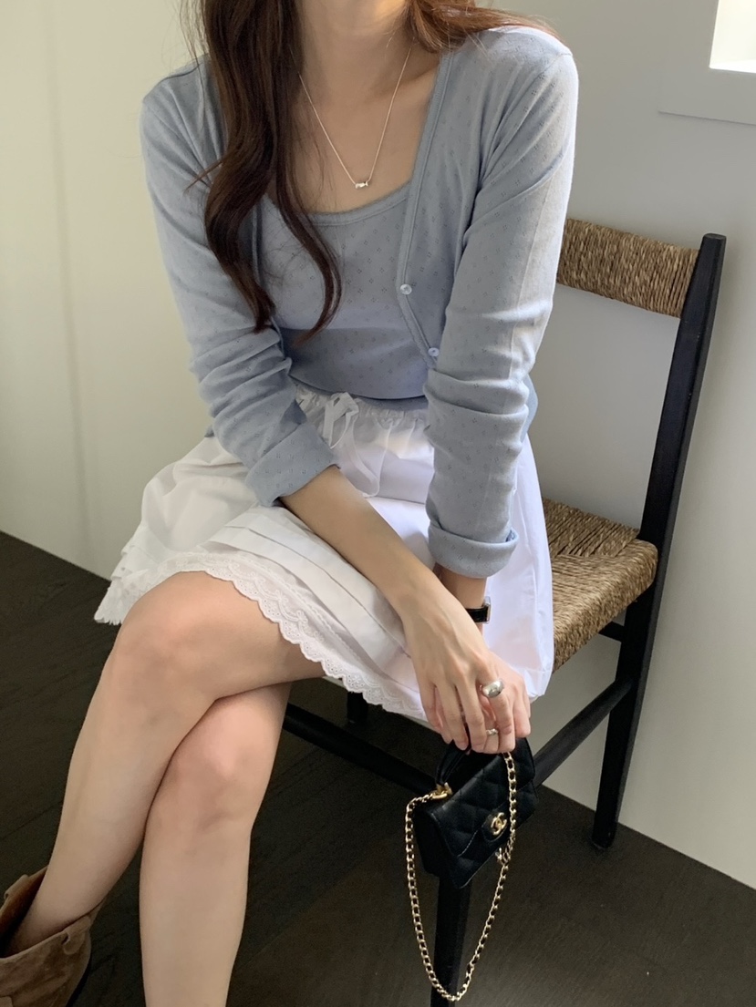 WOOD韓國㊣直郵東大門代購女裝新品休閑職業人氣套裝蕾絲開衫WOOD套裝