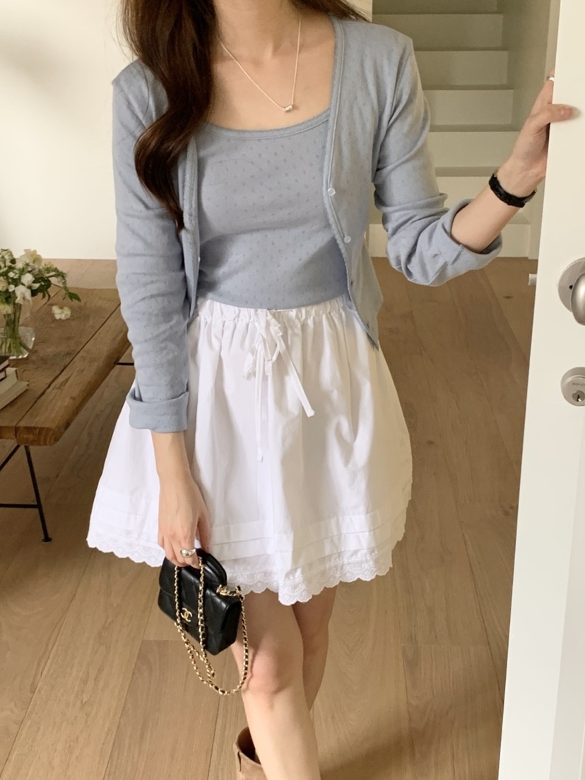 WOOD韓國㊣直郵東大門代購女裝新品休閑職業人氣套裝蕾絲開衫WOOD套裝圖色3