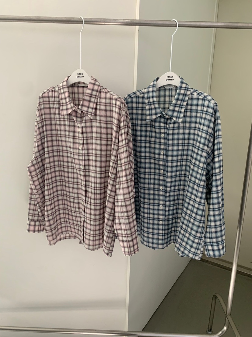 SHOP POSTER韓國直郵㊣東大門實拍女裝新款職業襯衫蕾絲衫格紋SHOP_POSTER襯衫/蕾絲衫