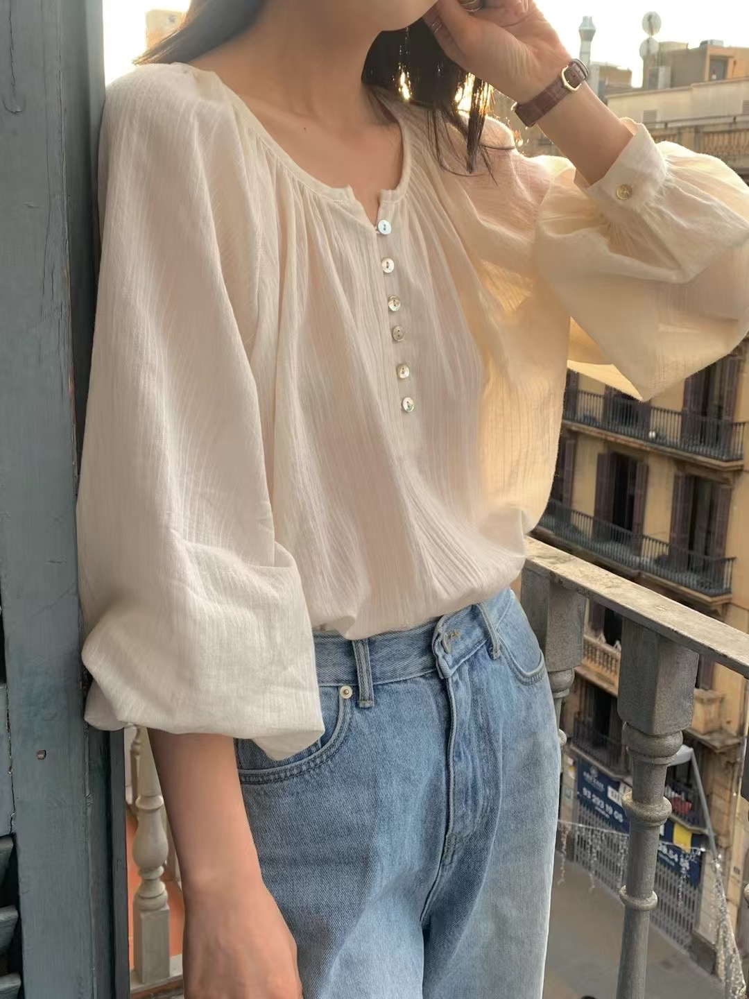 MICO-미코-T直郵韓國代購㊣女裝新款時尚休閑25春夏襯衫蕾絲衫ALL OVER襯衫/蕾絲衫