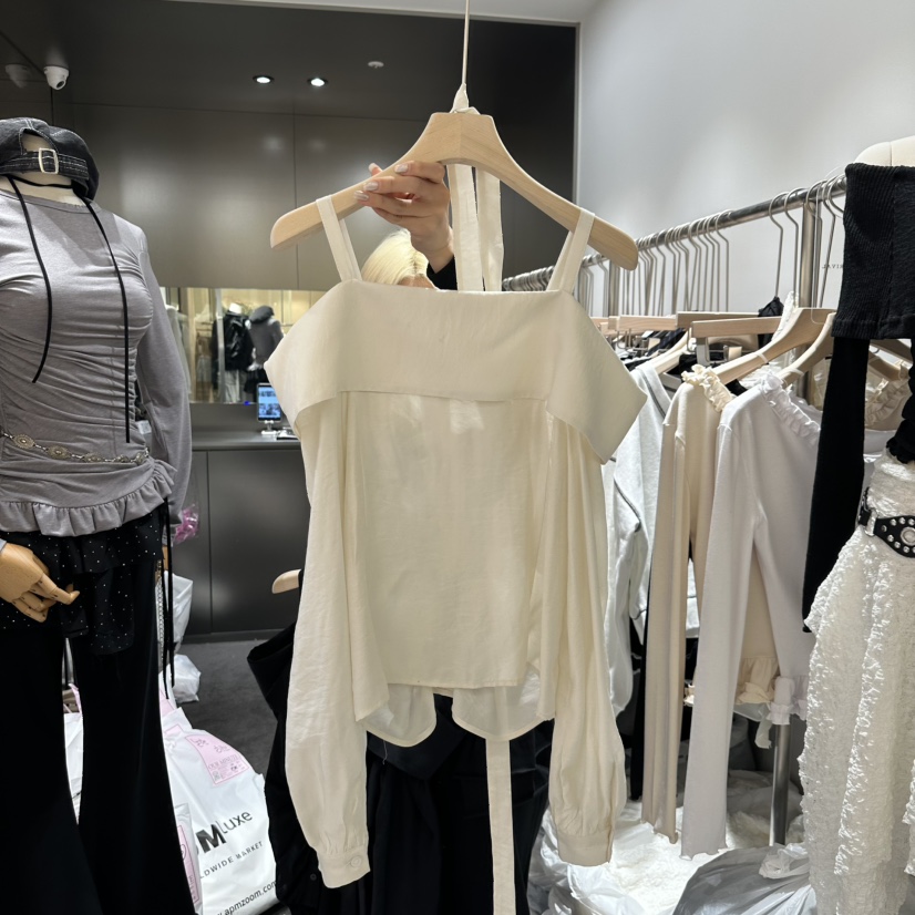 OUR MINUTE韓國㊣直郵東大門代購女裝新品時尚襯衫蕾絲衫含脖帶OUR MINUTE襯衫/蕾絲衫