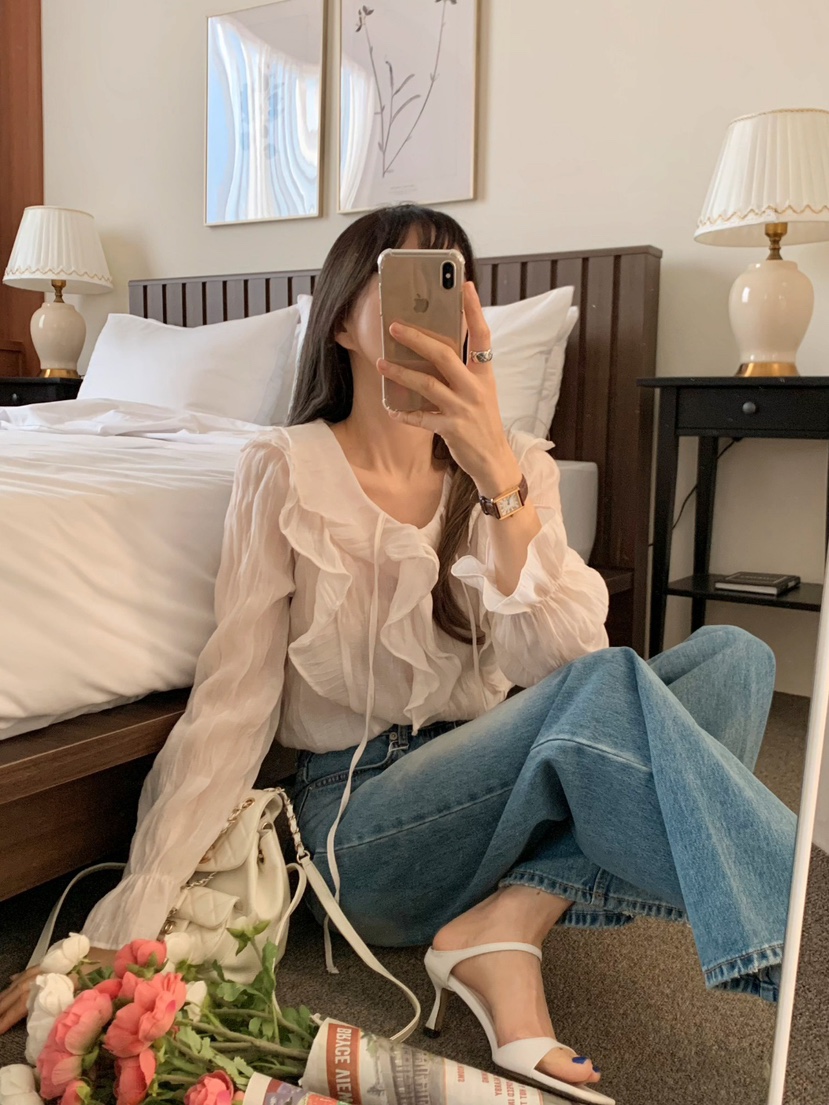 CRONG韓國直郵㊣女裝新款休閑人氣職業推薦時尚襯衫蕾絲衫修身CRONG襯衫/蕾絲衫