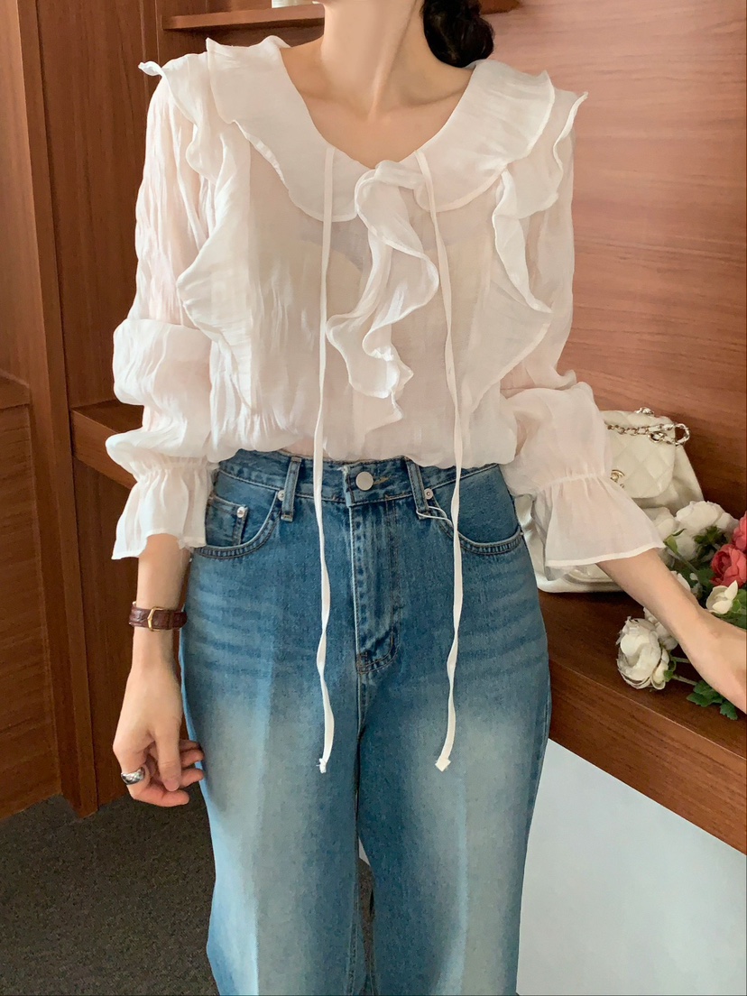 CRONG韓國直郵㊣女裝新款休閑人氣職業推薦時尚襯衫蕾絲衫修身CRONG襯衫/蕾絲衫