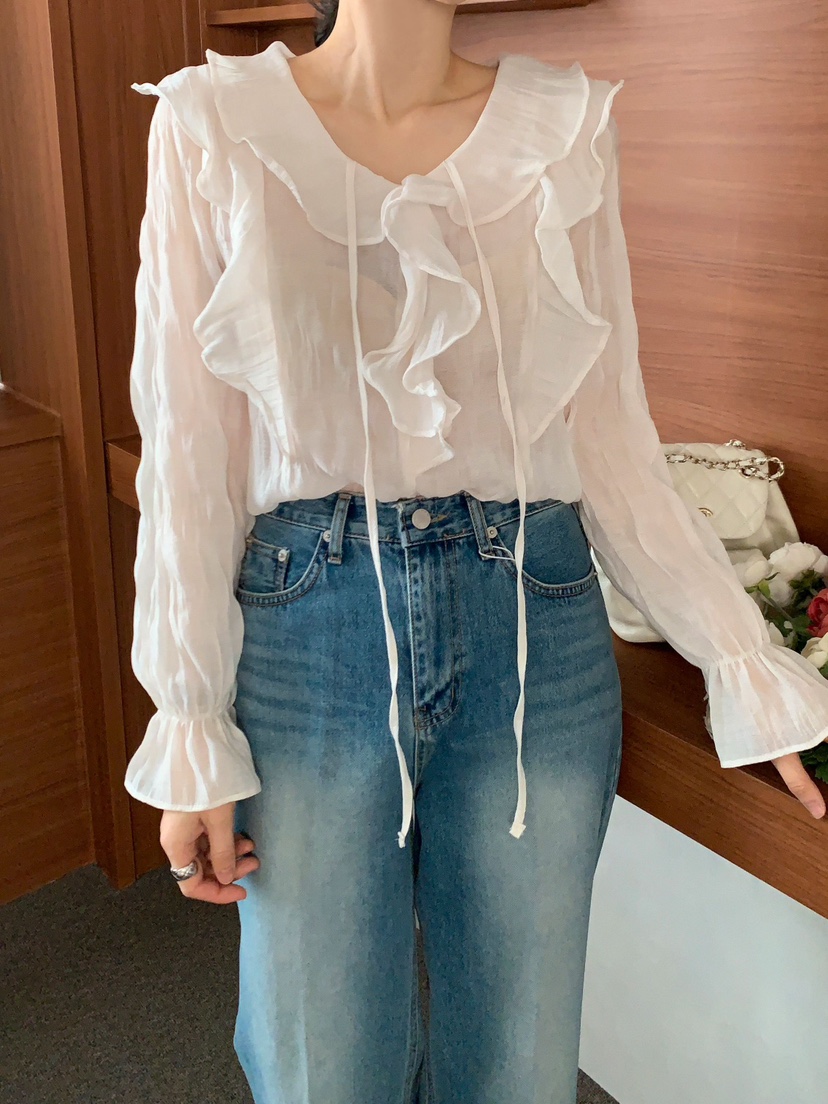 CRONG韓國直郵㊣女裝新款休閑人氣職業推薦時尚襯衫蕾絲衫修身CRONG襯衫/蕾絲衫