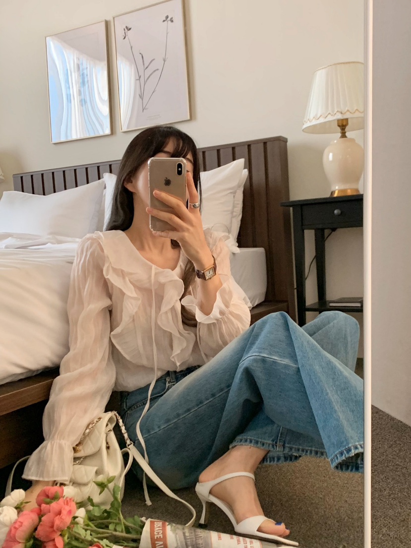 CRONG韓國直郵㊣女裝新款休閑人氣職業推薦時尚襯衫蕾絲衫修身CRONG襯衫/蕾絲衫
