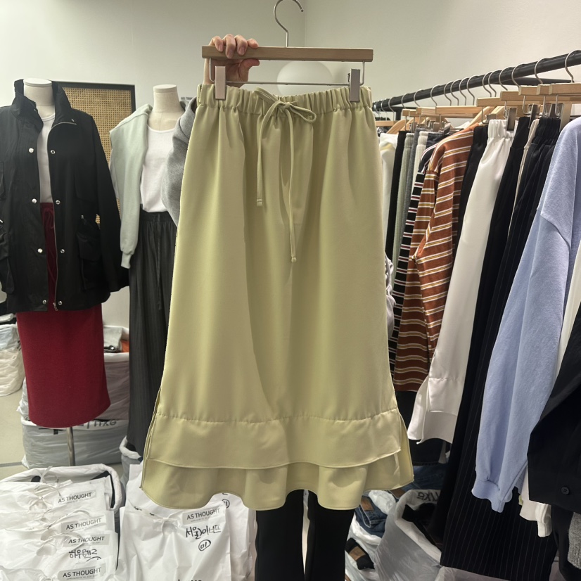AS THOUGHT韓國直郵女裝新品人氣時尚25春夏熱賣長裙荷葉邊AS THOUGHT長裙