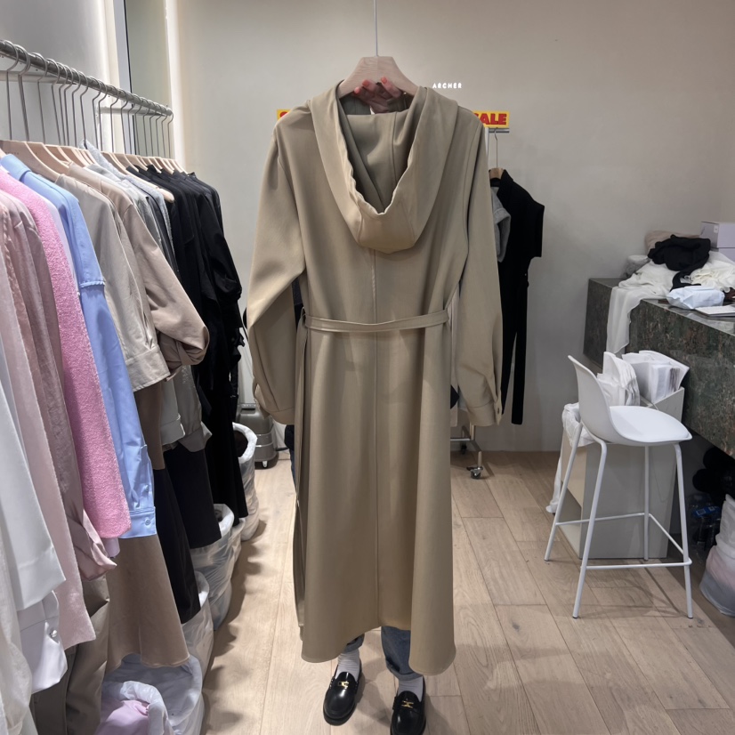 ARCHER韓國直郵㊣東大門實拍女裝新款時尚長款風衣包含腰帶連帽ARCHER長款風衣
