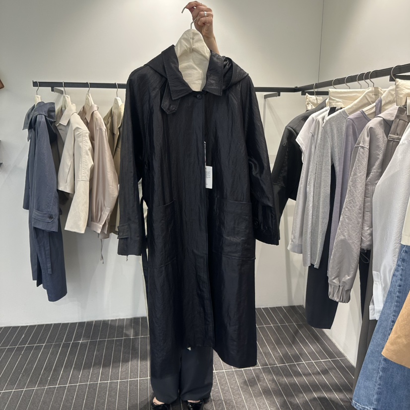 FIND-P直郵韓國代購㊣女裝新品職業25春夏長款風衣兜帽腰帶FIND-P長款風衣圖色2