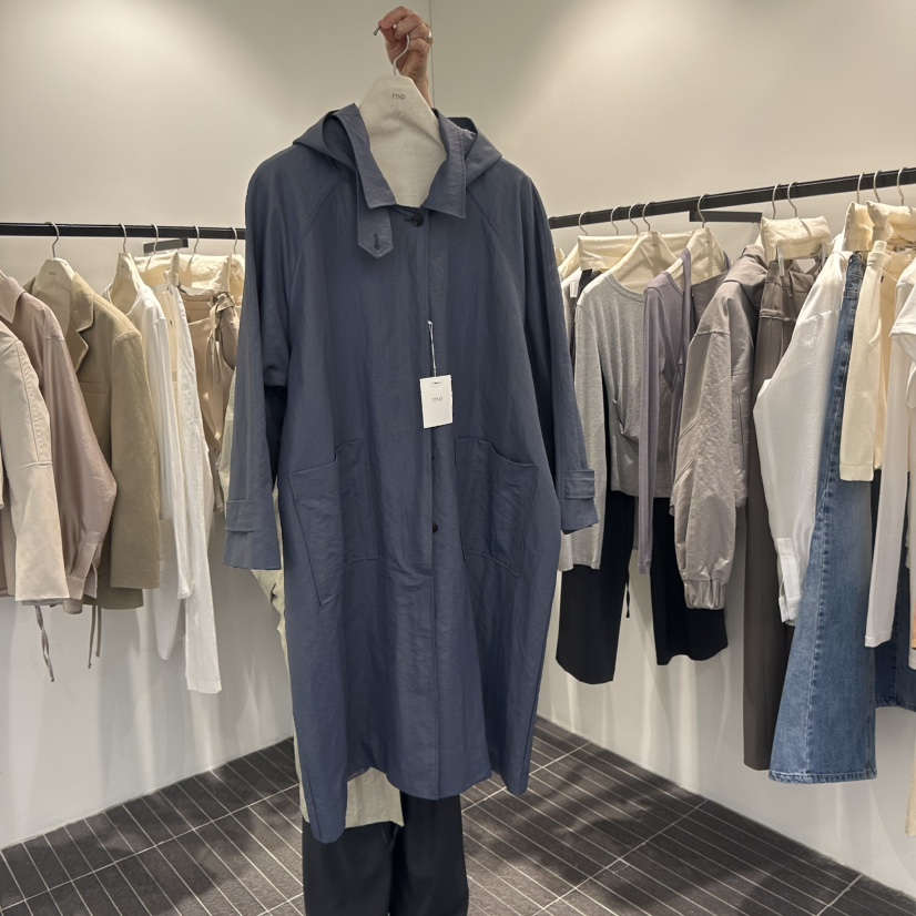FIND-P直郵韓國代購㊣女裝新品職業25春夏長款風衣兜帽腰帶FIND-P長款風衣圖色3