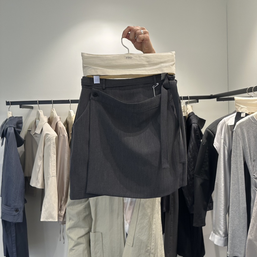 FIND-P韓國㊣直郵東大門代購女裝新品職業25春夏短裙含腰帶雙層FIND-P短裙圖色2