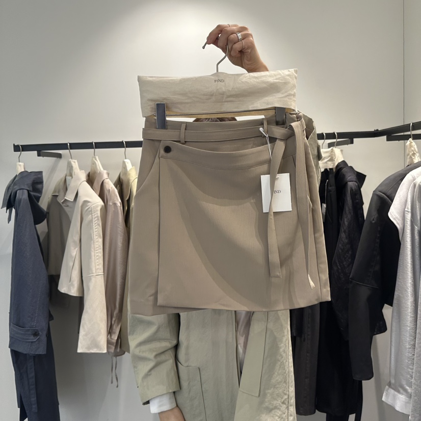 FIND-P韓國㊣直郵東大門代購女裝新品職業25春夏短裙含腰帶雙層FIND-P短裙圖色3