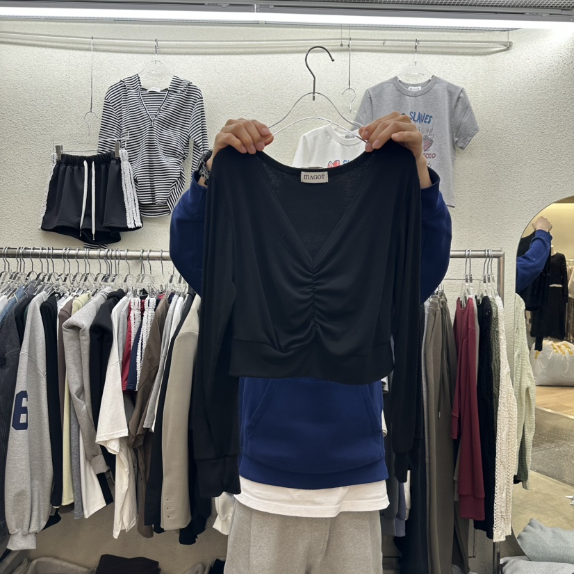 MAGOT韓國直郵㊣東大門實拍女裝新品職業休閑推薦長袖T恤褶皺IIIΛGOT/MAGOT長袖T恤圖色3
