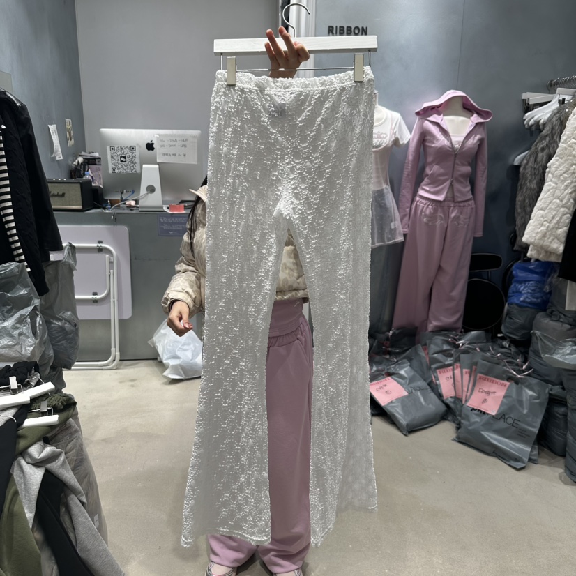 RIBBON東大門實拍女士新品真品休閑時尚人氣休閑褲喇叭蕾絲RIBBON休閑褲