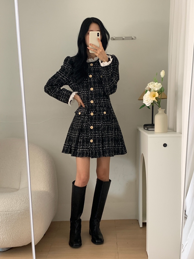 RED-J-레드.J-T韓國直郵㊣女裝新品人氣休閑連衣裙粗花呢RED-J連衣裙