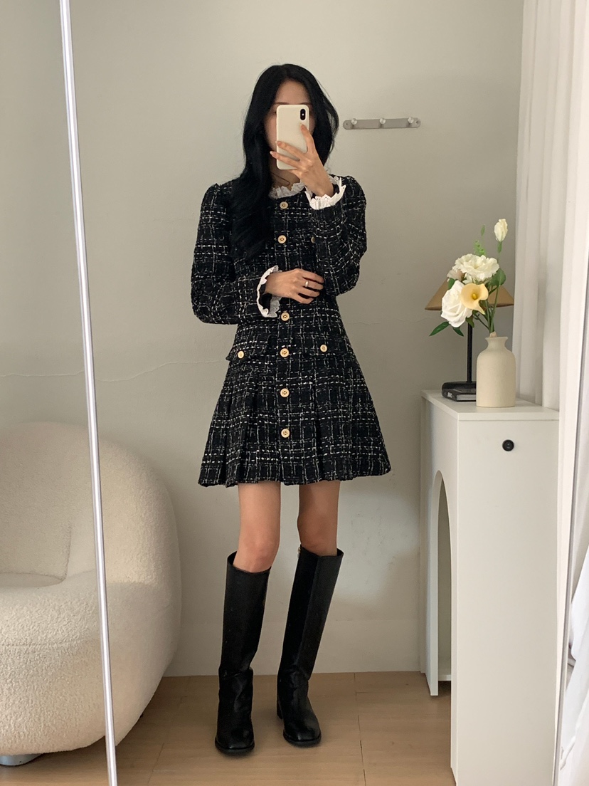 RED-J-레드.J-T韓國直郵㊣女裝新品人氣休閑連衣裙粗花呢RED-J連衣裙