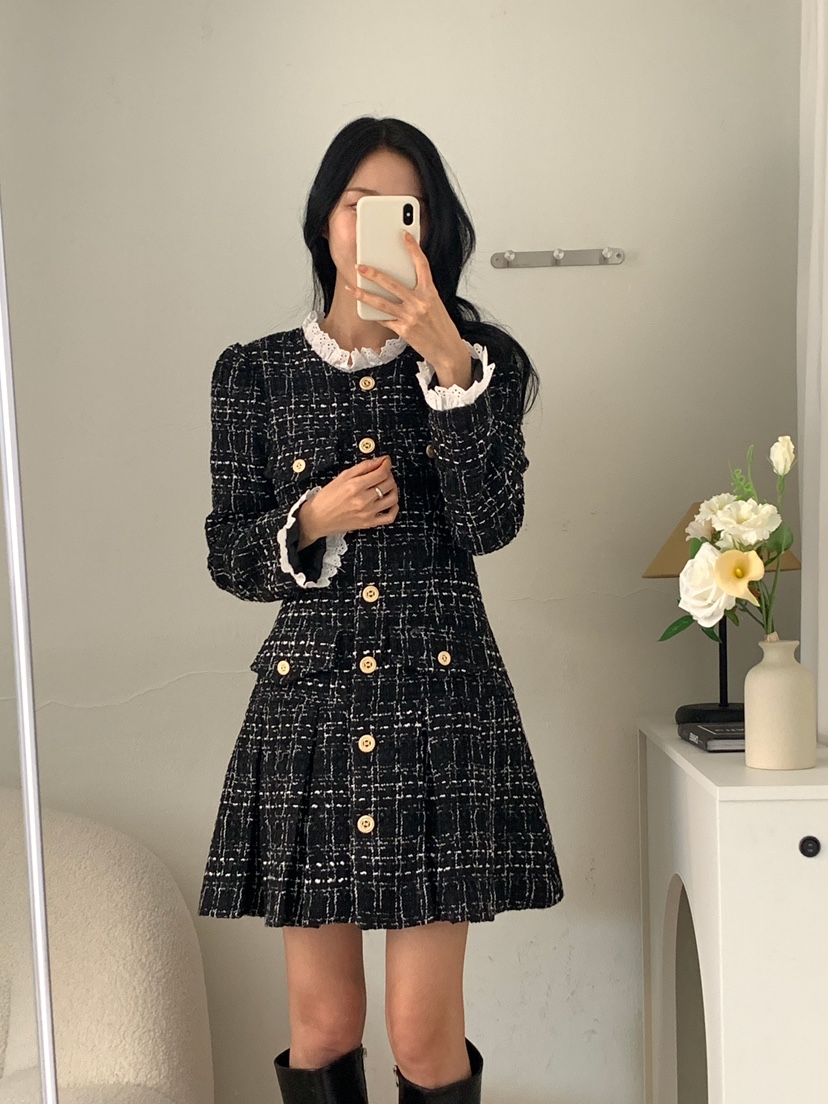 RED-J-레드.J-T韓國直郵㊣女裝新品人氣休閑連衣裙粗花呢RED-J連衣裙