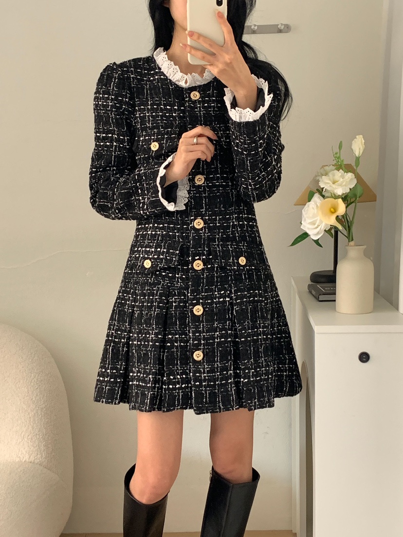 RED-J-레드.J-T韓國直郵㊣女裝新品人氣休閑連衣裙粗花呢RED-J連衣裙