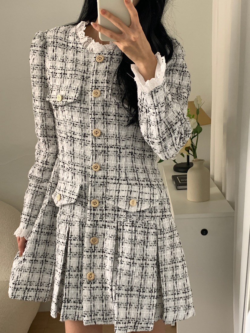 RED-J-레드.J-T韓國直郵㊣女裝新品人氣休閑連衣裙粗花呢RED-J連衣裙
