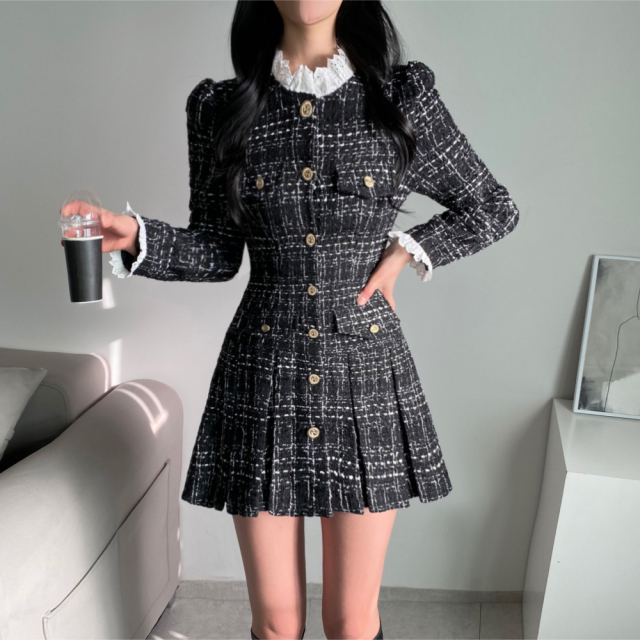 RED-J-레드.J-T韓國直郵㊣女裝新品人氣休閑連衣裙粗花呢RED-J連衣裙