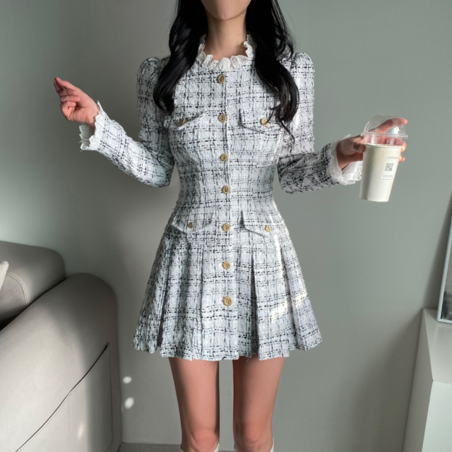 RED-J-레드.J-T韓國直郵㊣女裝新品人氣休閑連衣裙粗花呢RED-J連衣裙