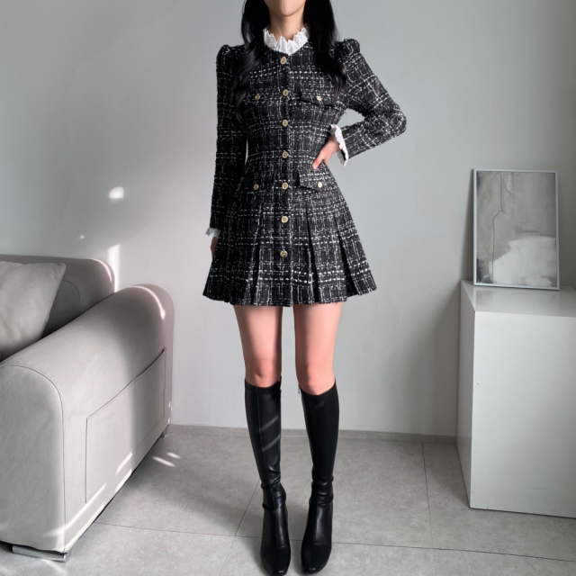 RED-J-레드.J-T韓國直郵㊣女裝新品人氣休閑連衣裙粗花呢RED-J連衣裙