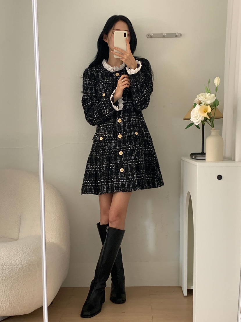 RED-J-레드.J-T韓國直郵㊣女裝新品人氣休閑連衣裙粗花呢RED-J連衣裙圖色1