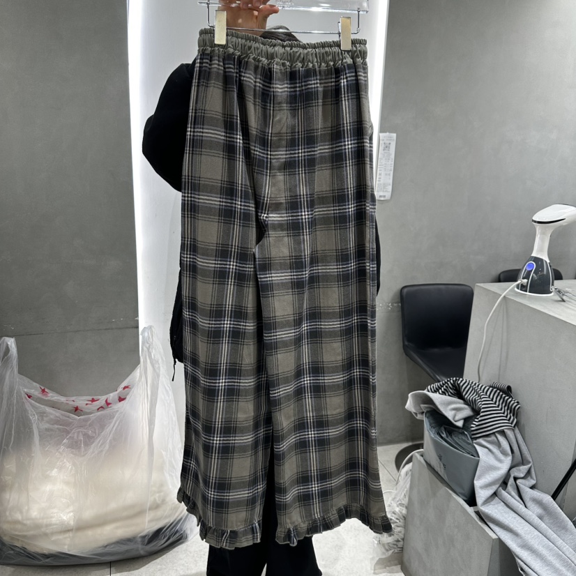 ANDE韓國㊣直郵東大門代購女裝新款時尚熱賣休閑褲荷葉邊格紋ANDE休閑褲